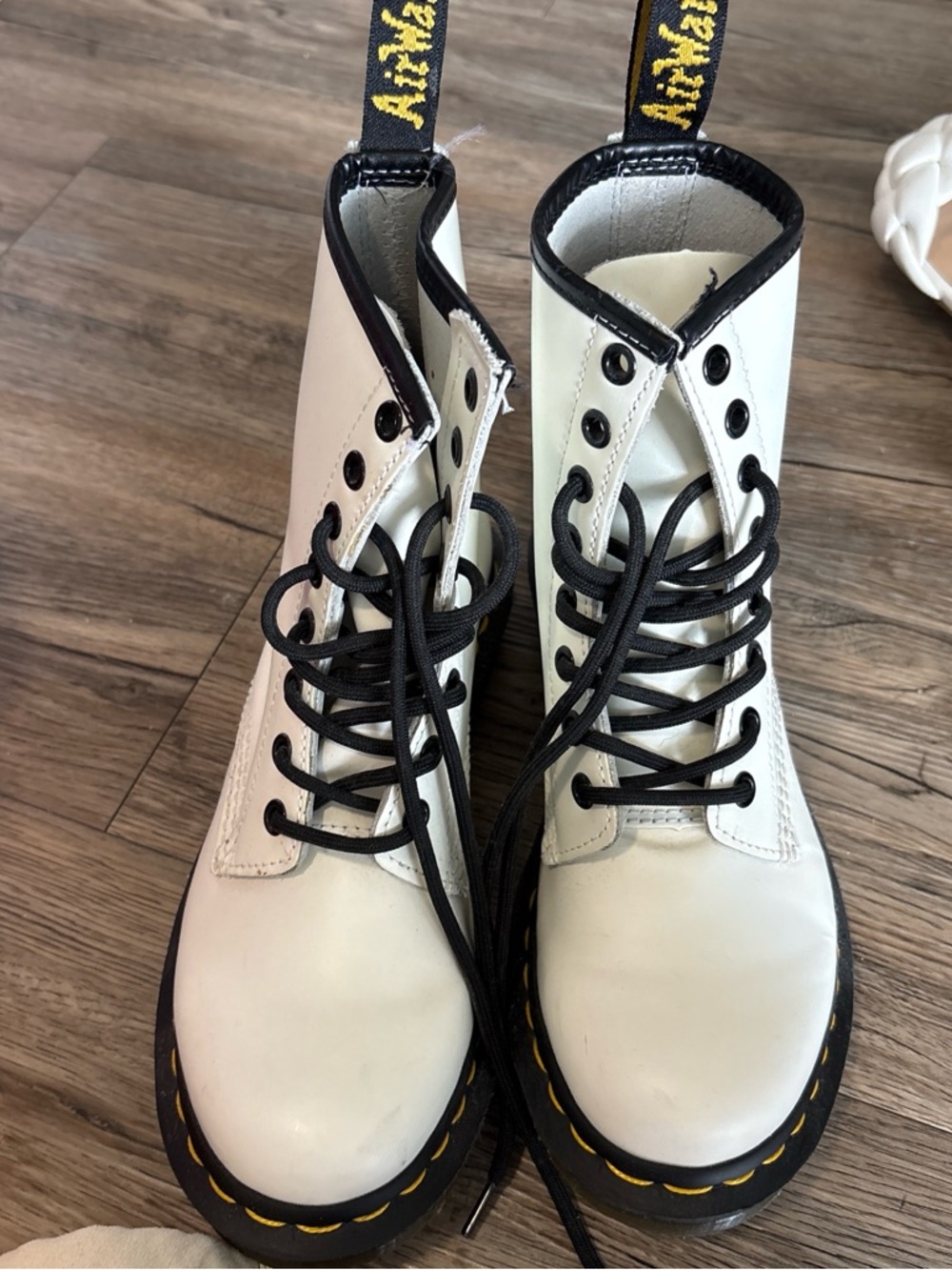 Dr. Martens White Lace-Up Combat Boots with Black Trim